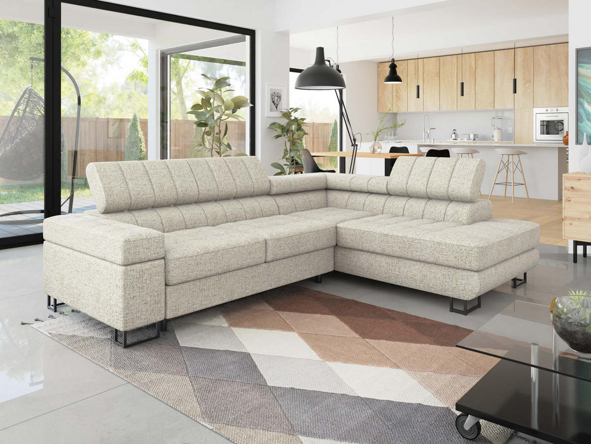 ECKSOFA Laris Premium, Seite: Rechts - Sandfarben/Schwarz, Holz/Textil (271/203cm) - MIRJAN24