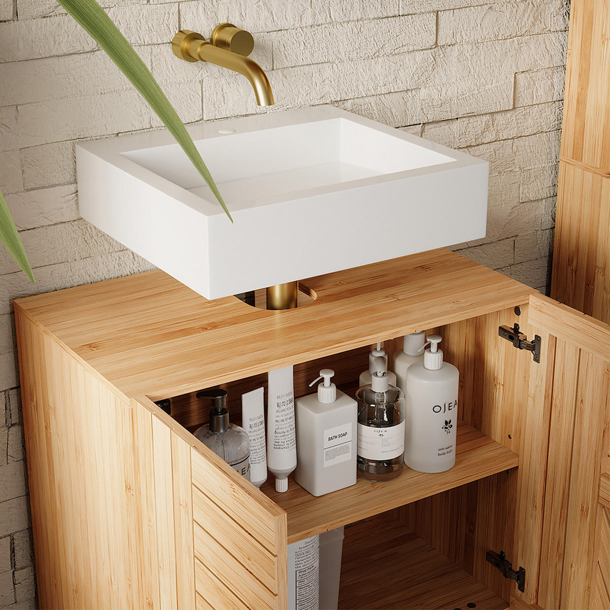 VANITY UNIT FOR WASHBASIN Lucie Bambus - zelená, kompozitné drevo (60/65/36cm) - Vicco