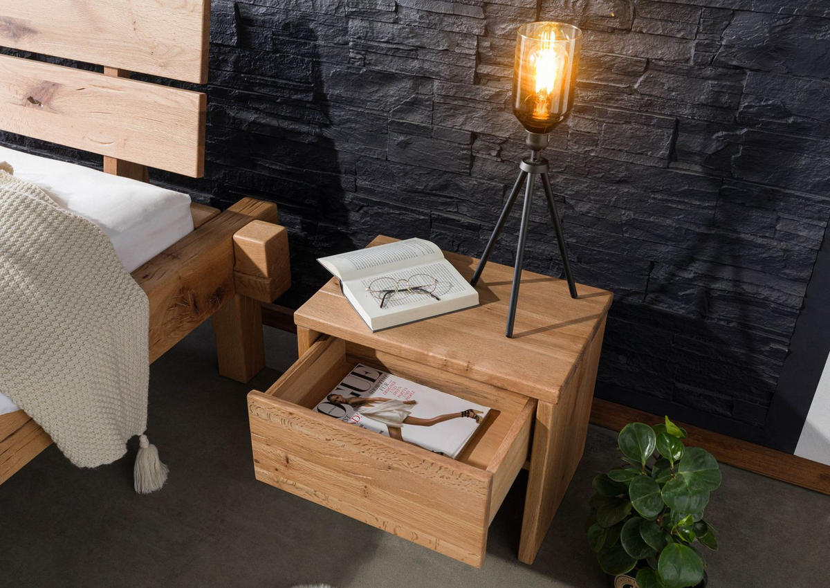 NACHTTISCH Zerreiche 50x35x40 natur geölt JANGALI #729 - Braun, Holz (50/40/35cm) - Massivmoebel24