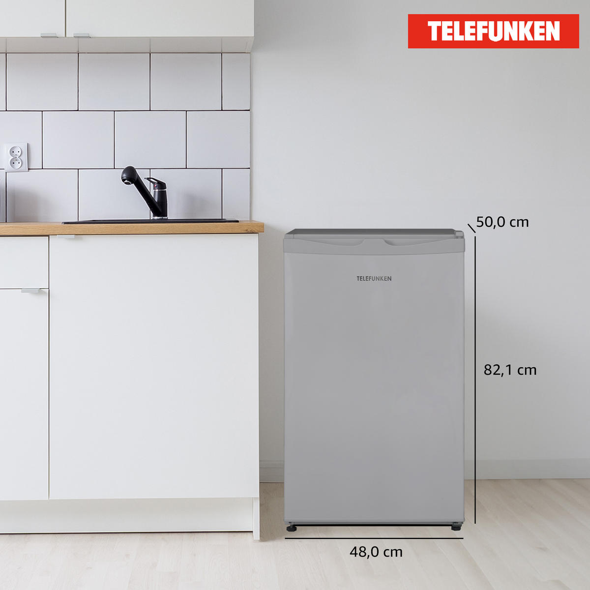 KÜHLSCHRANK mit Eiswürfelfach, 89 Liter, klein und freistehend, CF-33-101-S2 silber - Silberfarben, Kunststoff/Metall (48/82.1/50cm) - Telefunken