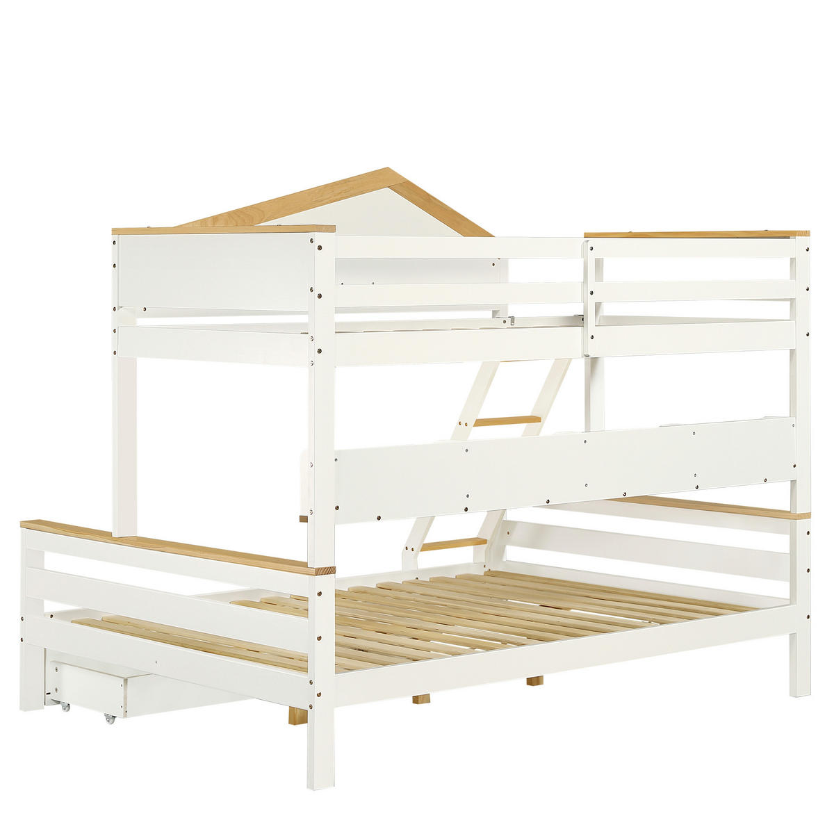 ETAGENBETT 90/200 cm & 140/200 cm in Weiß & Natur Kinderbett mit 2 Schubladen, Regal und Schrägleiter - Weiß, Holz (90/200cm) - STILVORA