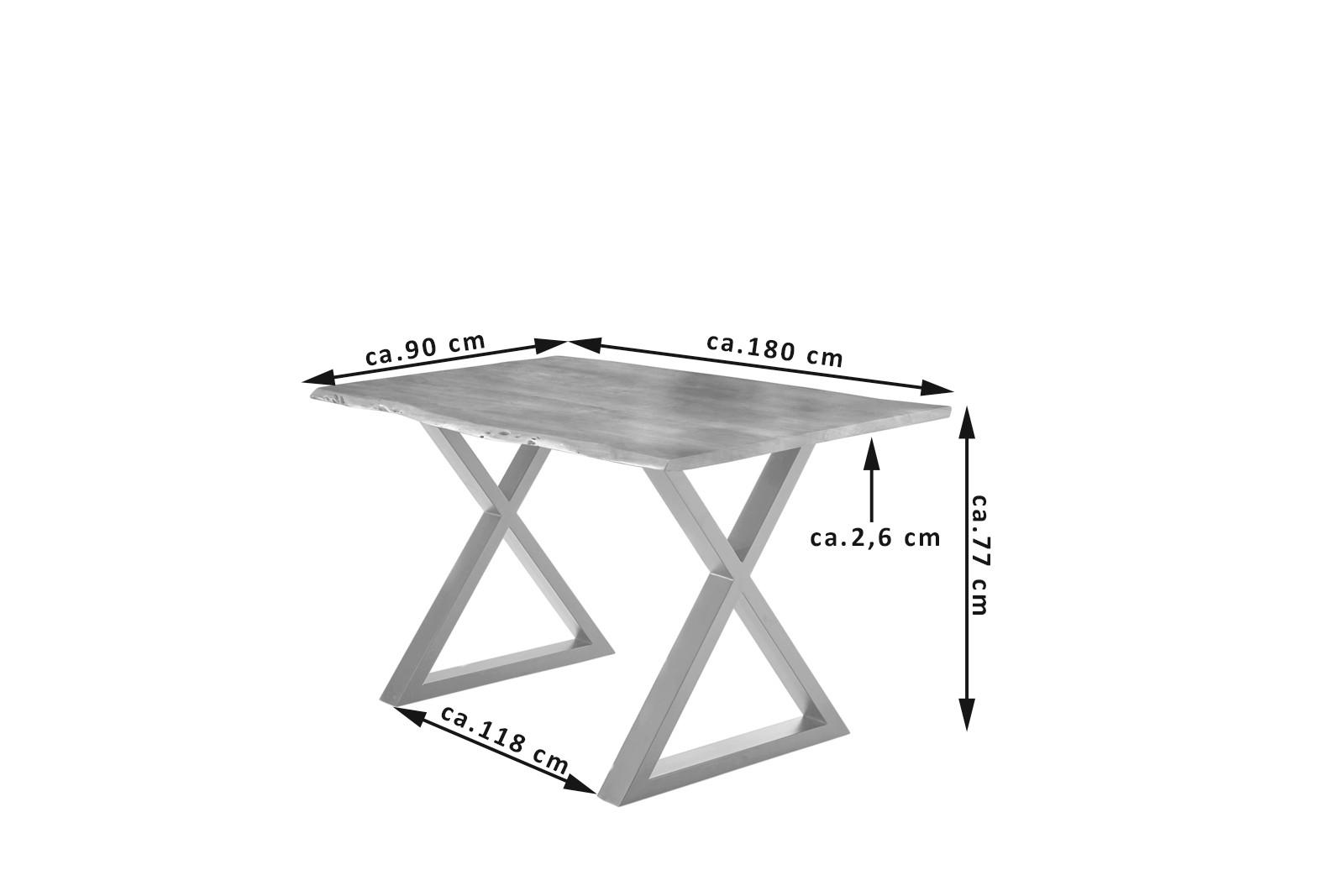 ESSTISCH LUBIN - Beige/Silberfarben, Holz/Metall (90/180/77cm) - SAM