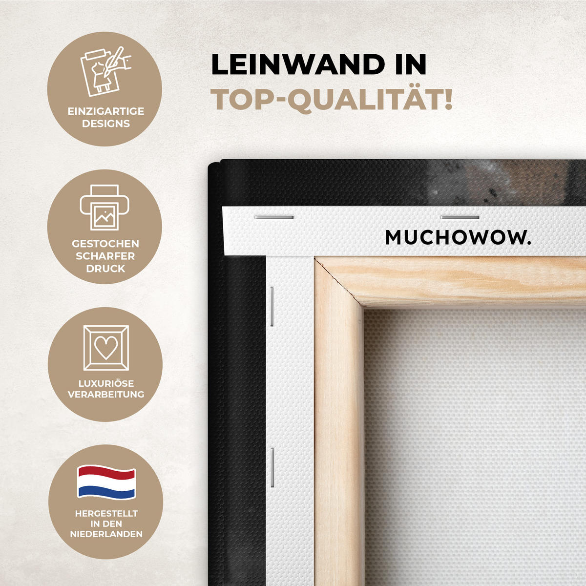 LEINWANDBILD Tiger - Tiere - Porträt - Luxus - Schwarz Groß 140x90 cm - Anthrazit, Textil (140/90cm) - MuchoWow