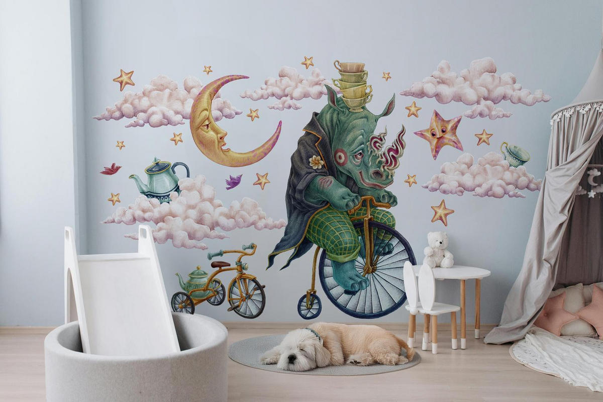 WANDAUFKLEBER 130x174cm - Märchentiere - Multicolor, Kunststoff (130/174/0.1cm) - Wallfluent