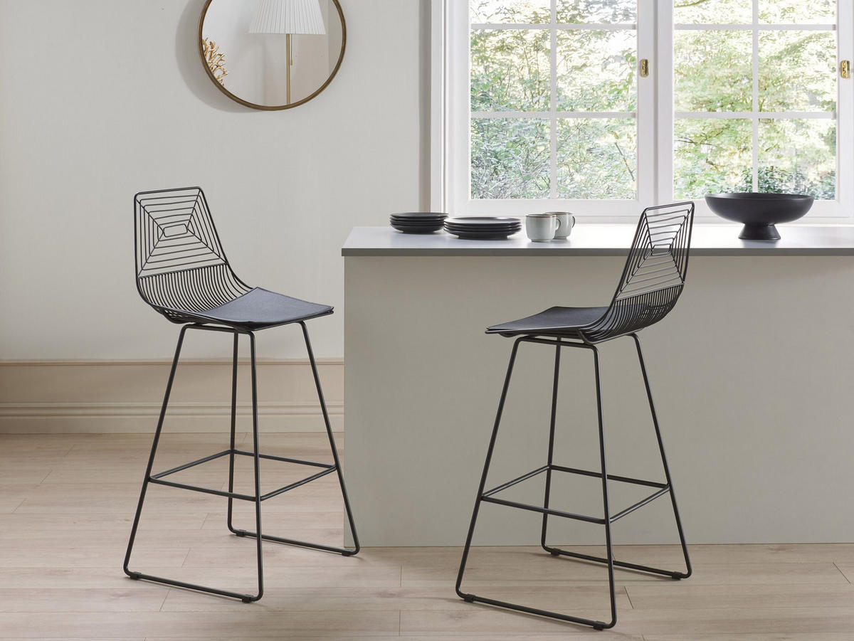 BARSTUHL 2er-Set Metall Schwarz Bisbee - Schwarz, Textil/Metall (50/110/49cm) - Beliani