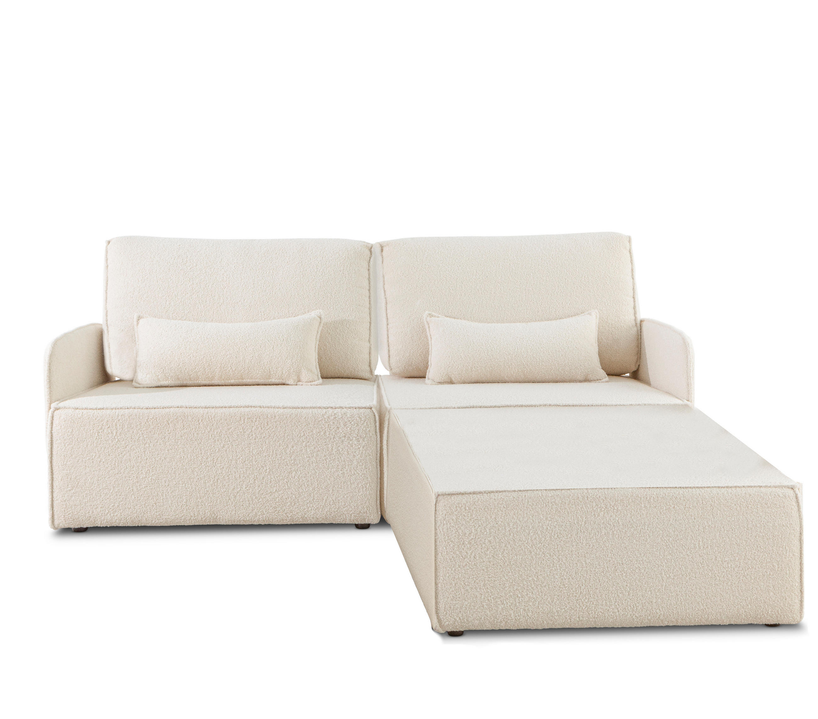 2-SITZER-SOFA Chaiselongue bezogen Bouclé und Kiefernholz Schneeweiß LEA - Weiß, Textil (188/87/90cm) - RNT By Really Nice Things