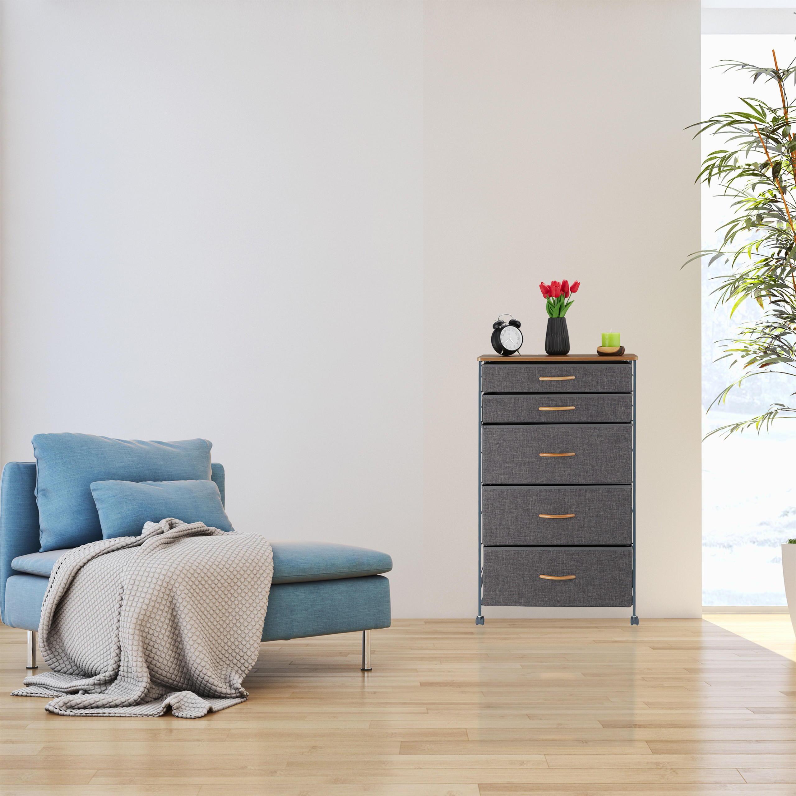 SCHUBLADENSCHRANK - Anthrazit, Holzwerkstoff/Textil (58/96.5/30cm) - Relaxdays