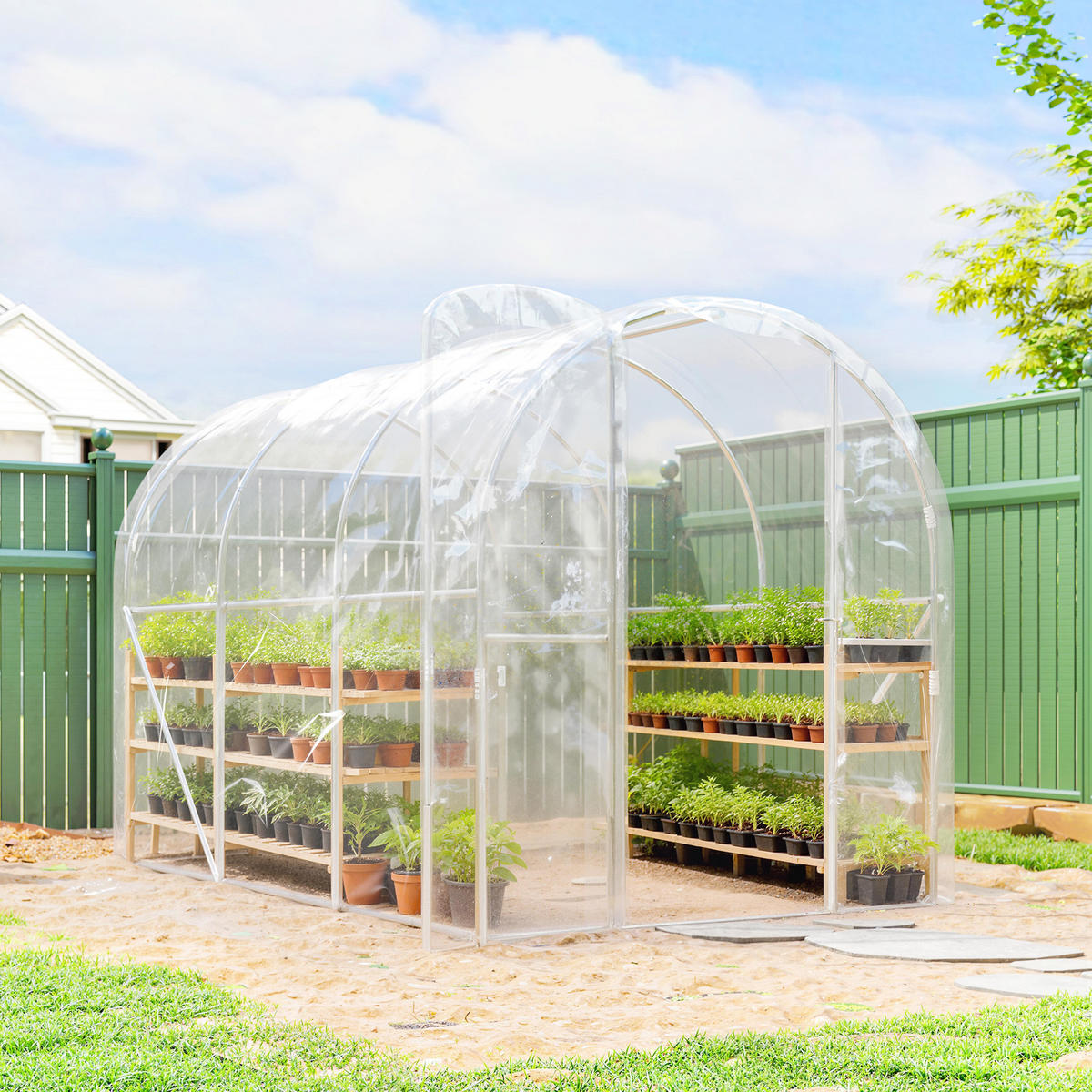 GEWÄCHSHAUS DE-12064 6 m² mit Scharniertür Grün - Transparent, Kunststoff (200/195/300cm) - ComfortXL