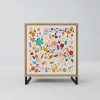 SIDEBOARD FLORAL COMBINATION, Eichefarben, 57,5x42x67,5 cm, Schwarze Metall-Rahmenfüße - Eichefarben/Multicolor, Holzwerkstoff/Metall (57.5/67.5/42cm) - SpaceRebels