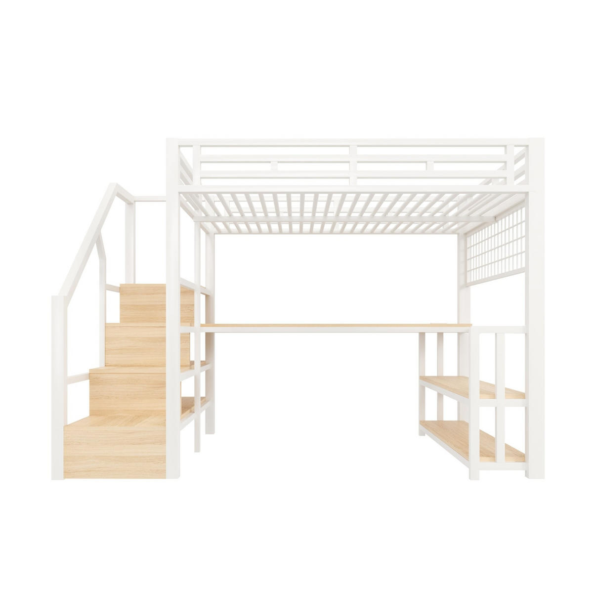 HOCHBETT 140/200 cm weiß aus Metall und MDF mit Schreibtisch - Weiß, Metall (140/200cm) - OKWISH