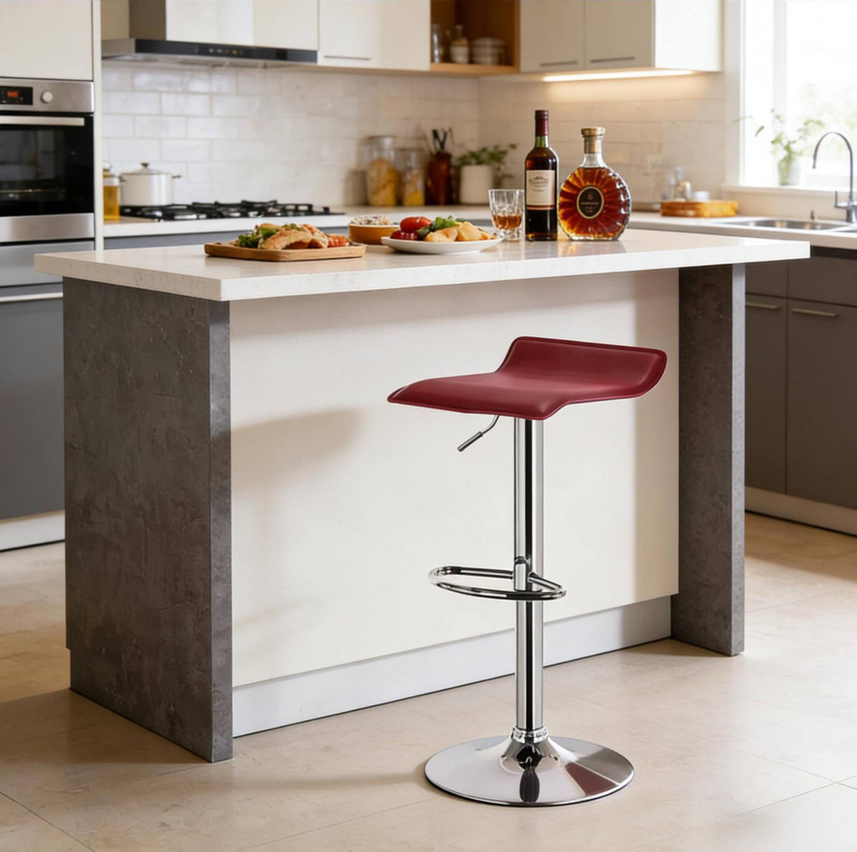 BARHOCKER 62–84 cm höhenverstellbar, 360 Grad drehbar, Weinrot - Weinrot, Metall (39/84/38.5cm) - MIVRAY