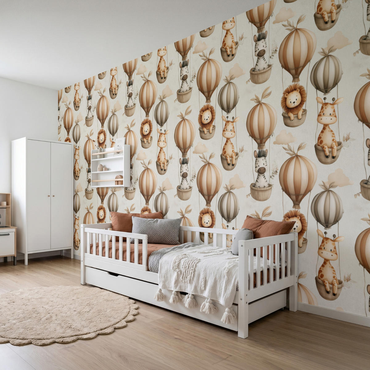 KINDERTAPETE - Safari - Heißluftballons - Taupe - 400x200 cm - Beige, Papier (400/200cm) - OnlyWow