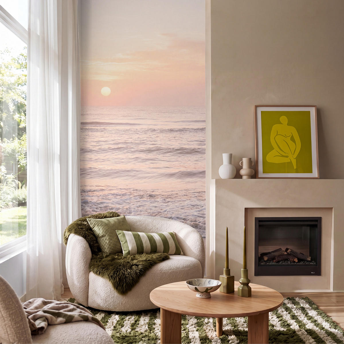 TAPETE - Sonne - Strand - Rosa - 120x220 cm - Hellrosa, Papier (120/220cm) - OnlyWow