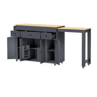 KÜCHENINSEL mit seitlich ausziehbarer Arbeitsplatte grau-natur 137-190,6×45,2×92 cm aus MDF - Grau, Holzwerkstoff (190.6/92/45.2cm) - Luhomfu