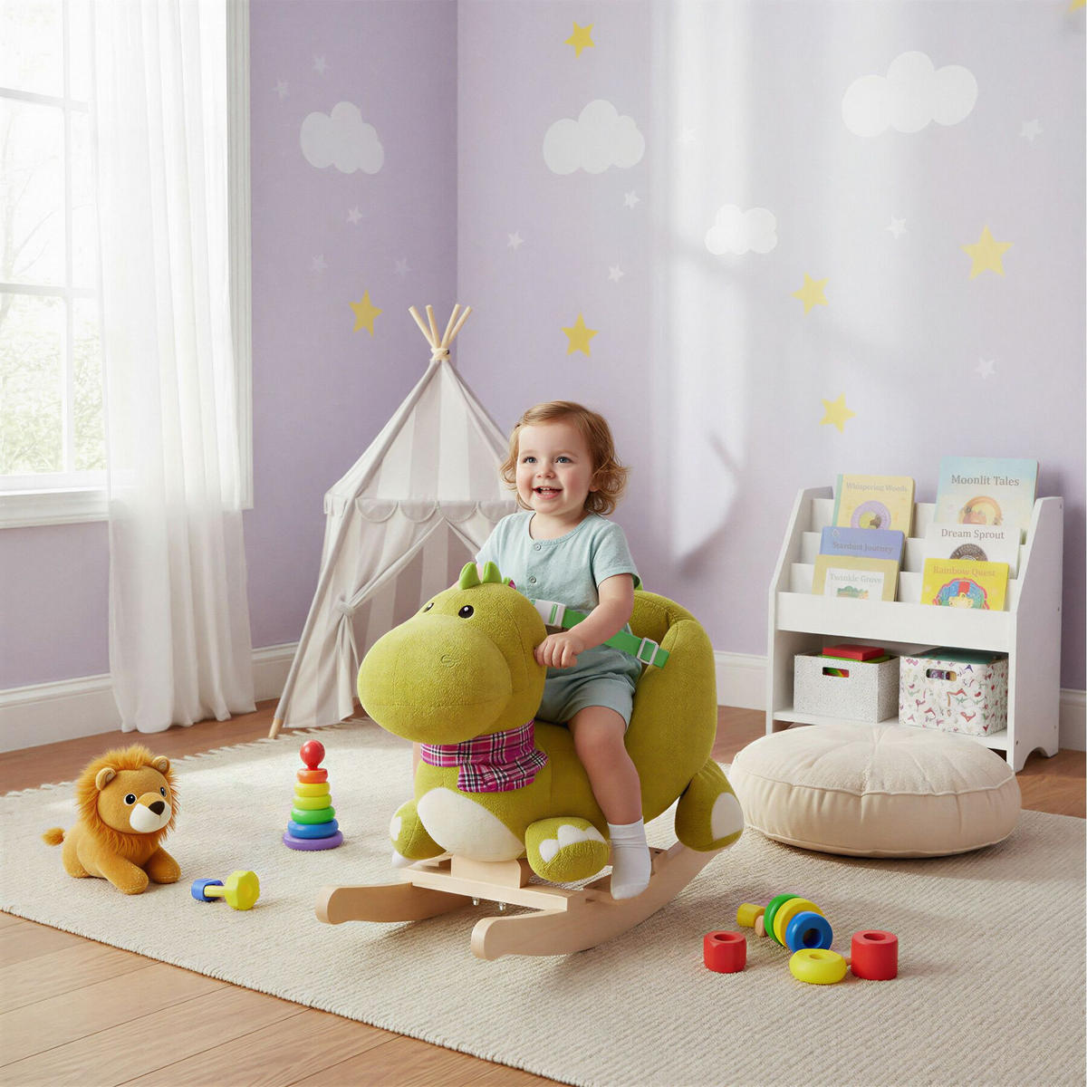 SCHAUKELTIER Dinosaurier ,massive Holzkufen, ab 12 Monaten geeignet,grün - Grün, Textil (35/50/70cm) - tectake