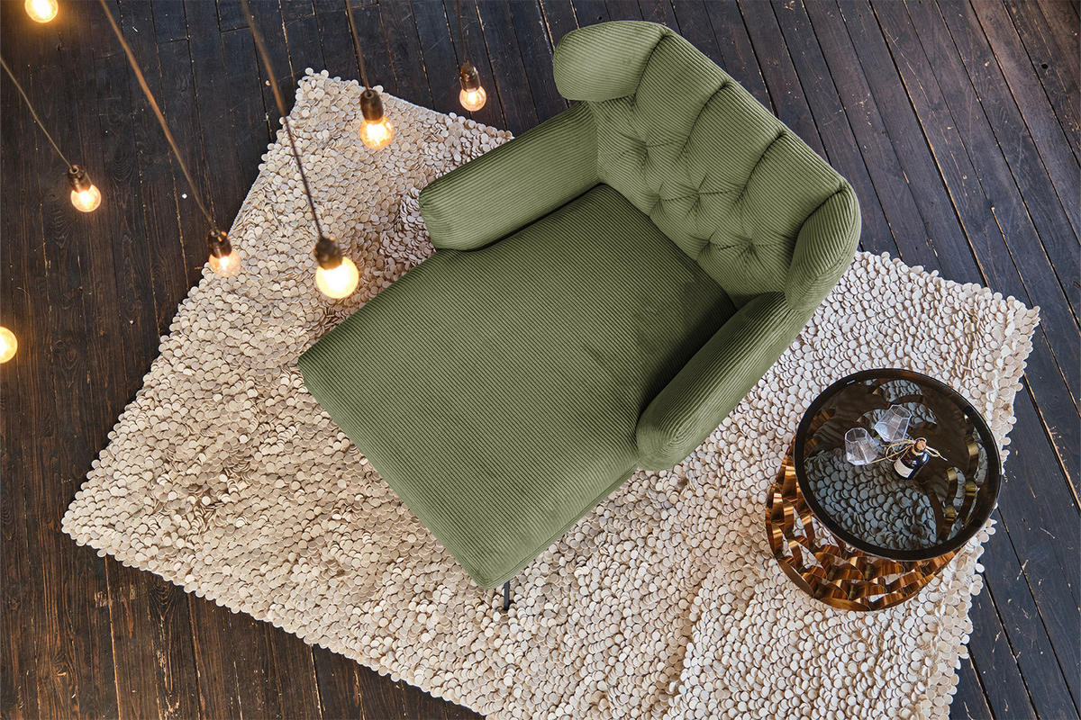 LONGSEAT CHAMRE Grün Cord - Schwarz/Grün, Textil/Metall (130/95/160cm) - KAWOLA