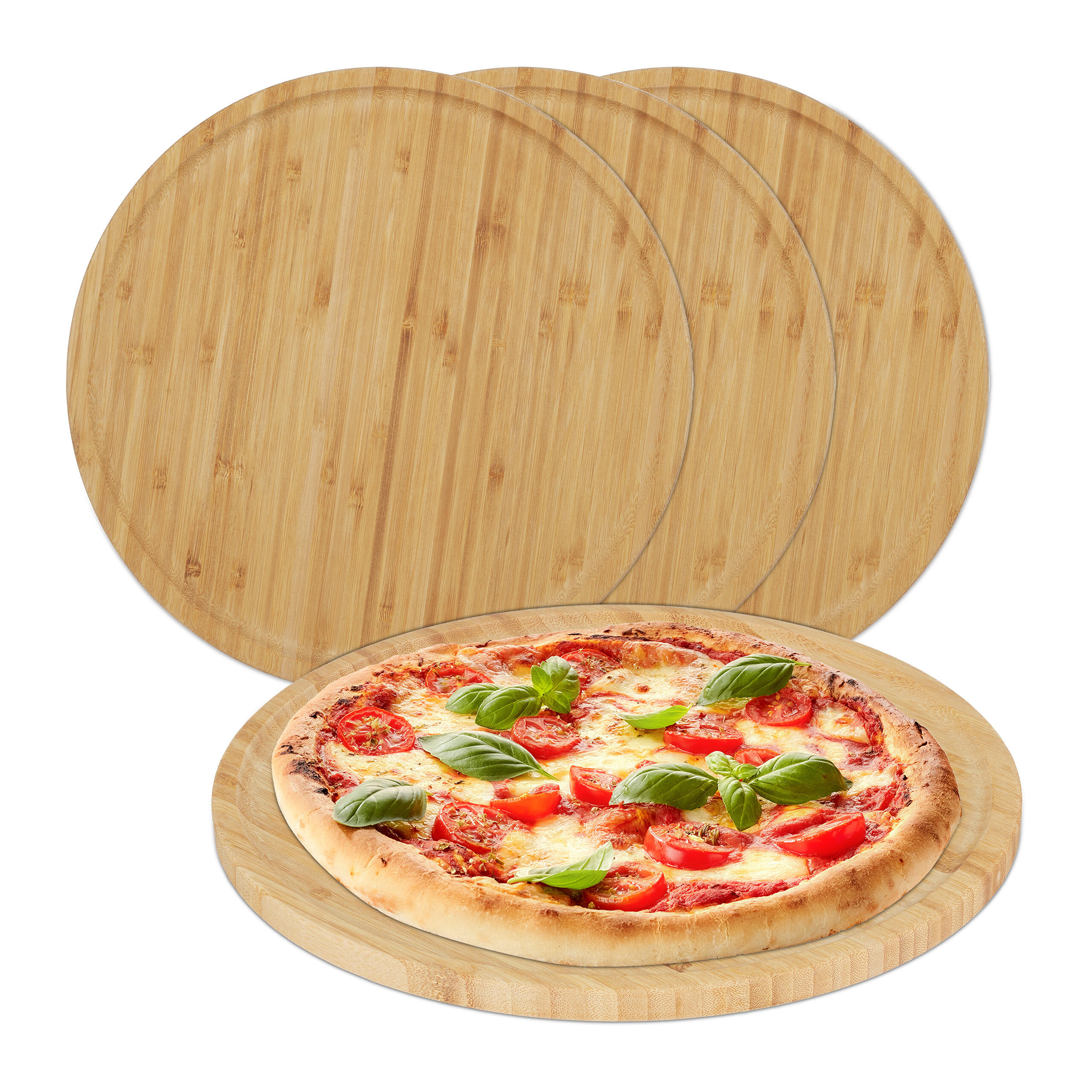 Relaxdays PIZZATALÍŘE Přírodní 4-dílná sada bambusové 32 cm