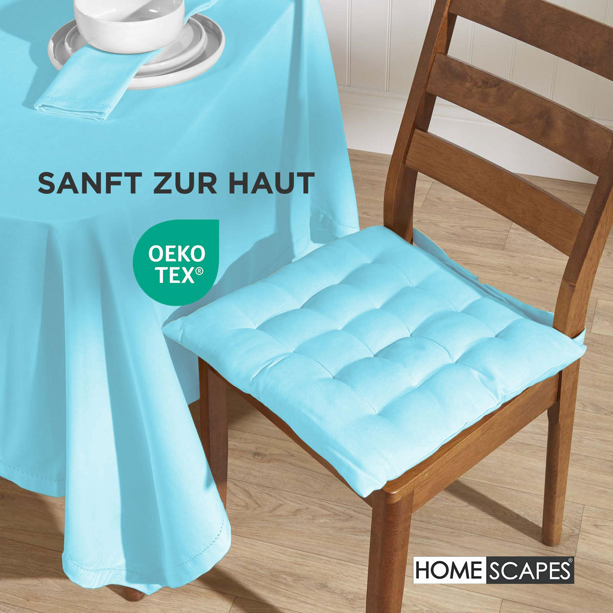 STUHLKISSEN 4er-Set hellblau 40/40/6,5 cm - Hellblau, Textil (40/40/6.5cm) - Homescapes