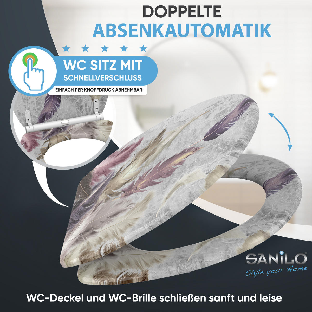 WC-SITZ mit Absenkautomatik & Top Fix Federn - Violett, Holzwerkstoff (37.7/5.5/48cm) - Sanilo