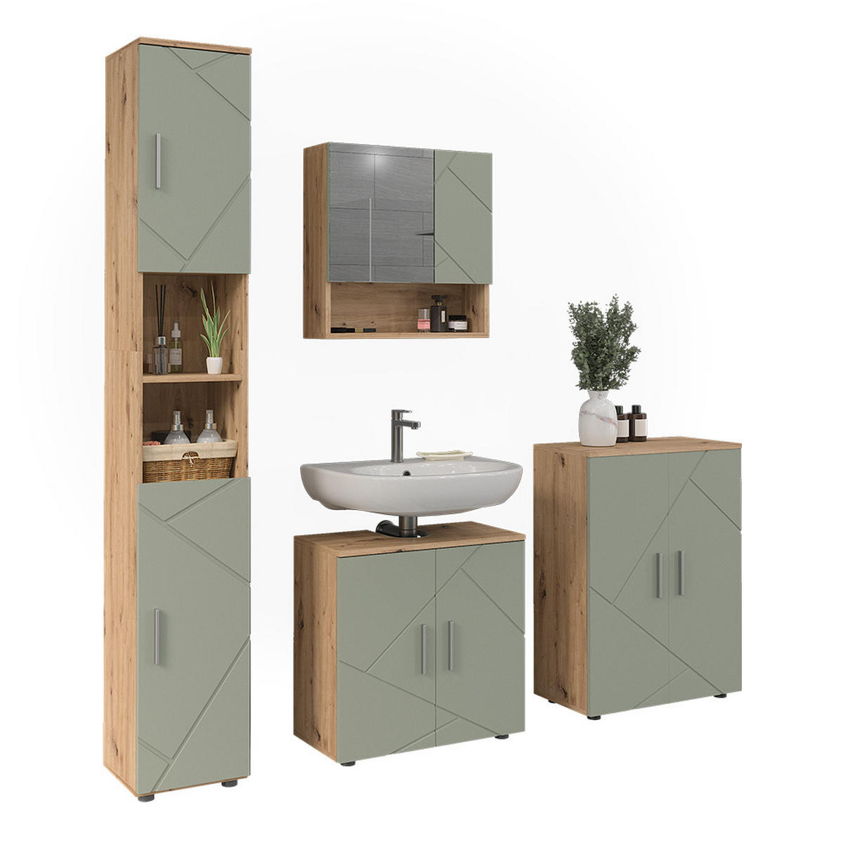 BADMÖBEL-SET Irma Salbeigrün 4 Teile - Salbeigrün, Holzwerkstoff (60/59/30cm) - Vicco