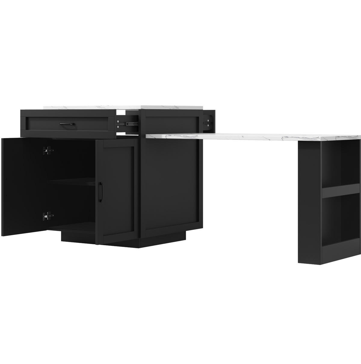 BARTISCH 98/204/70/93,5 cm in Schwarz mit Stauraum und Rollen - Schwarz, Holzwerkstoff (70/204/93.5cm) - BEAOK