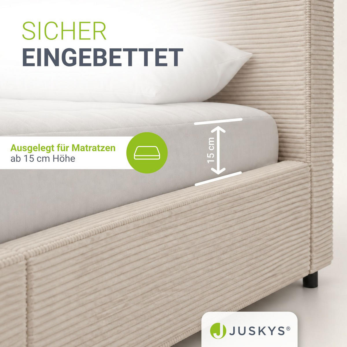 POLSTERBETT Salerno Cord beige 180x200 cm - Beige, Textil (180/200cm) - Juskys