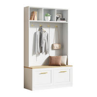 DIELENGARDEROBE mit 4 Haken und Sitzbank, 105/40/180 cm, Natur/Weiß - Naturfarben, Holzwerkstoff (105/180/40cm) - BEAOK