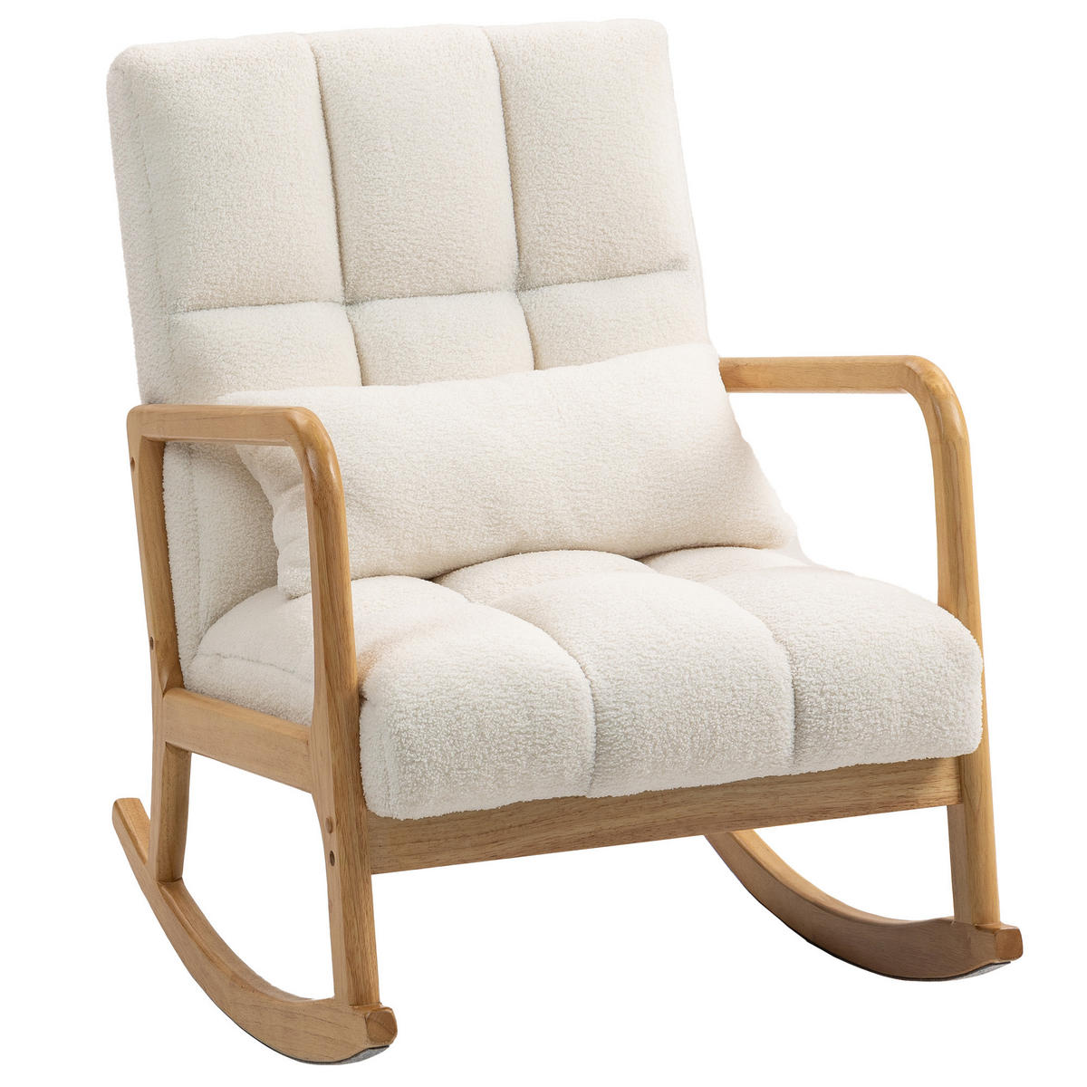 SCHAUKELSTUHL 90°–130° Lendenkissen Sherpa 64,5 x 82 x 89 cm Weiß Holzfarbe - Weiß, Textil (82/89/64.5cm) - Vallsero