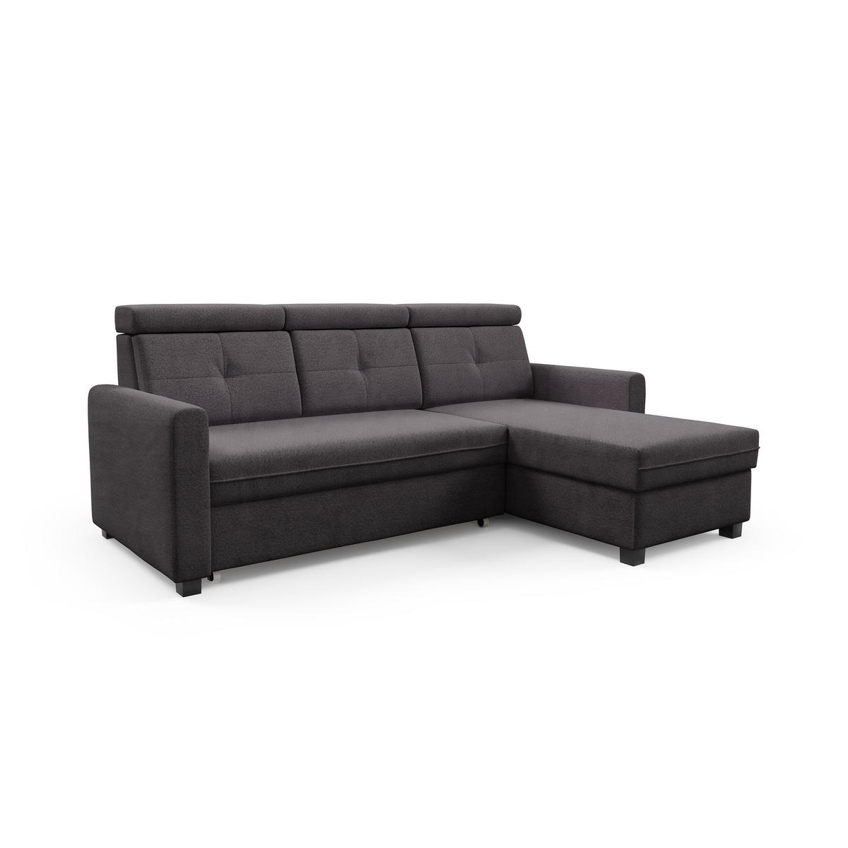 ECKSCHLAFSOFA Milano, Schwarz, rechts - Schwarz, Textil (217/166cm) - Beautysofa