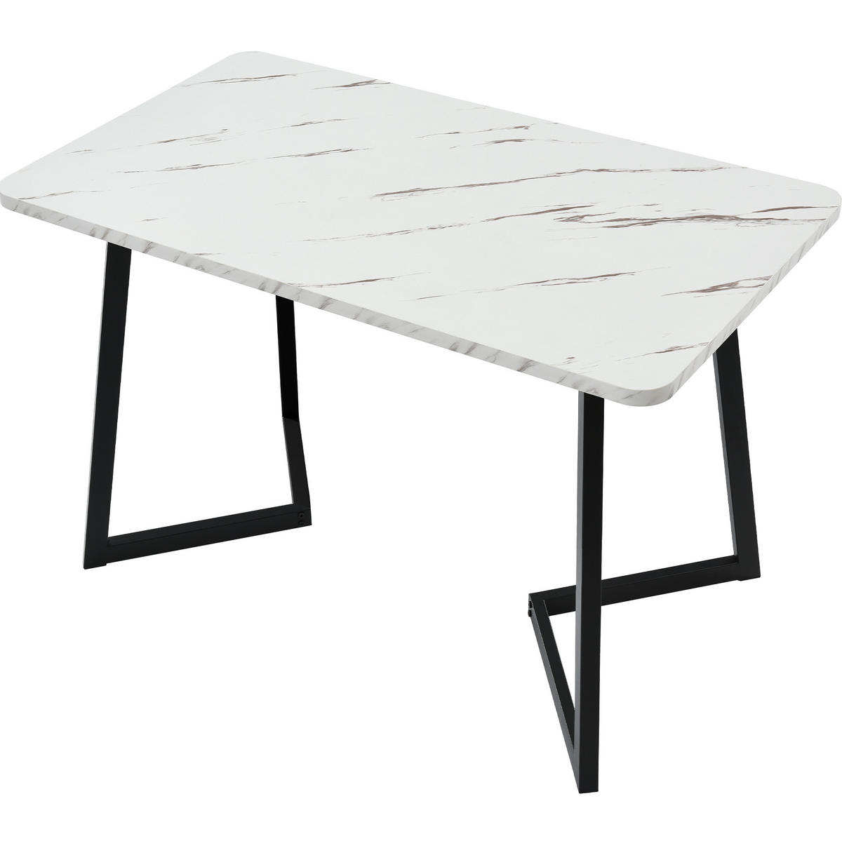 ESSTISCH 117x68x75 cm in Weiß und Schwarz aus MDF mit Marmoroptik auf schwarzen Eisenbeinen - Schwarz, Holzwerkstoff (117/68/75cm) - Modfu