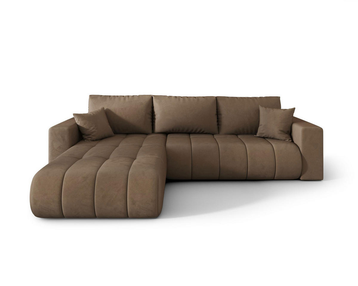 ECKSOFA LARA PREMIUM links braun Velours Monolith 9 - Schlaffunktion, Bettkasten - Braun, Textil (280/175cm) - Cornero