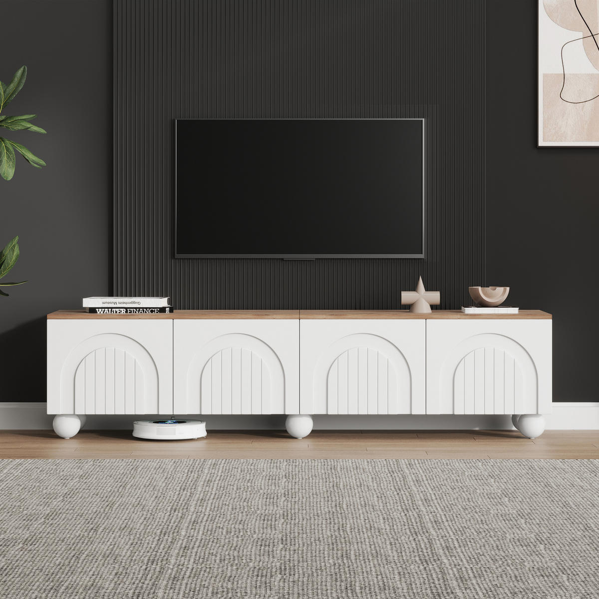 TV-ELEMENT180X40X45CM Weiß-Holzoptik MDF-Lowboard für 80-Zoll-Fernseher - Weiß, Holz (44.5/16.61/85.09cm) - Raelunyi