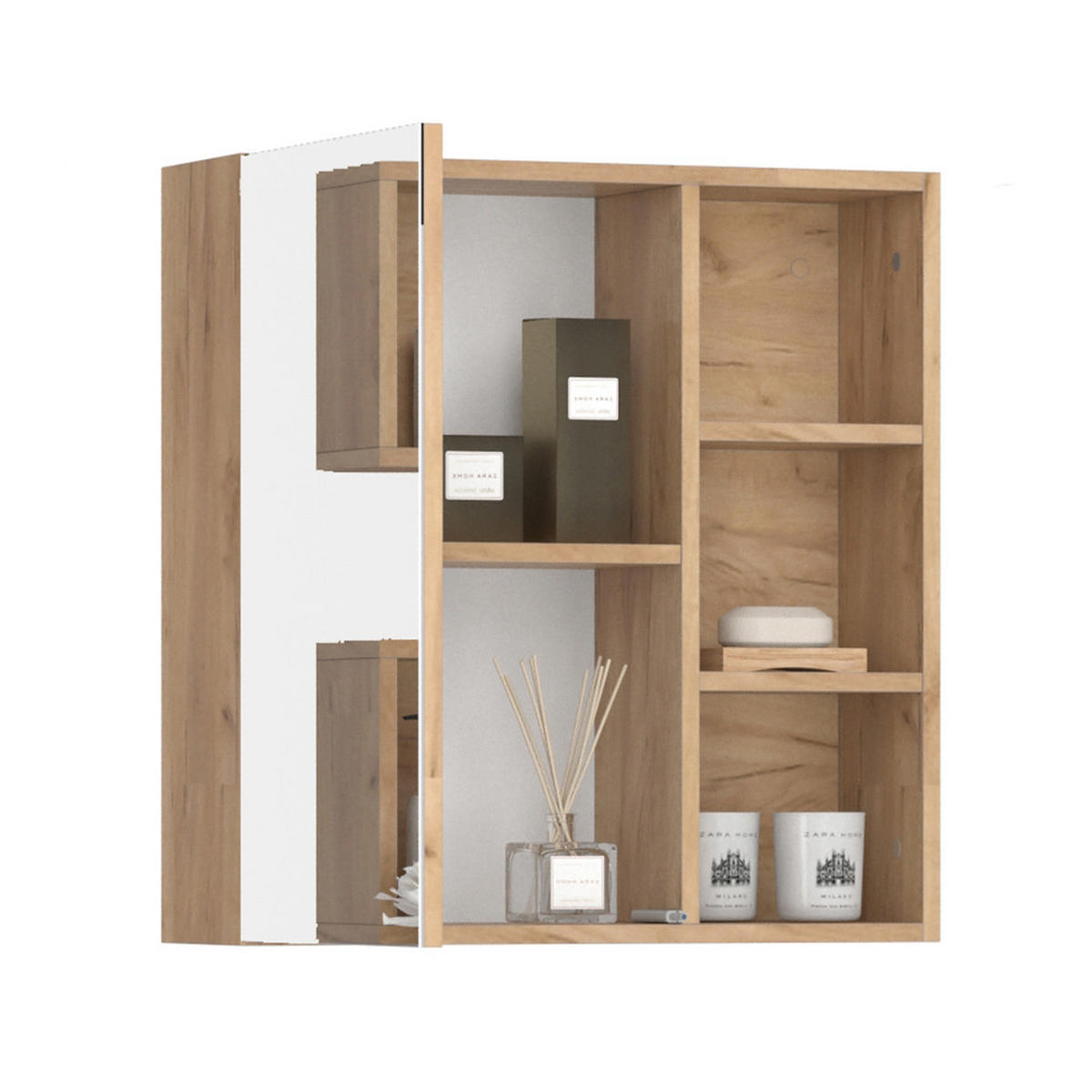 BADSPIEGELSCHRANK Senyo Anthrazit 62 x 64 cm - Anthrazit/Eiche Wotan, Holzwerkstoff (62/64/21cm) - Vicco