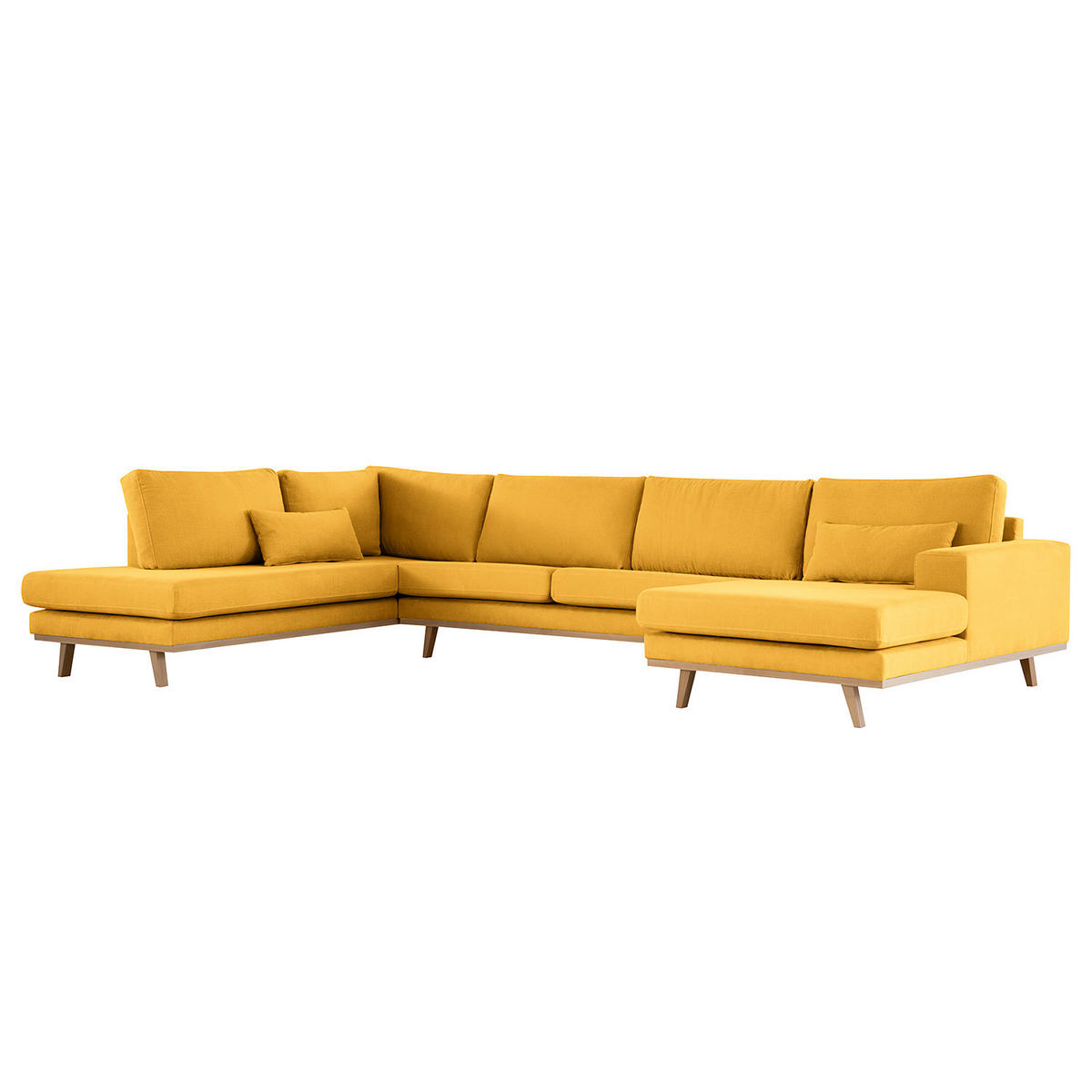 WOHNLANDSCHAFT mit Longchair - Gelb/Buchefarben, Textil (371/81/219cm) - home24