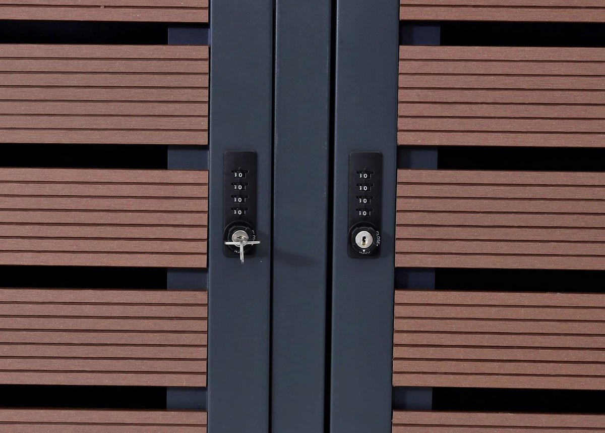 MÜLLTONNENBOX 3er HxBxT 119x205x84cm Walnuss-Holzoptik WPC Metall 109kg - Braun, Metall (205/119/84cm) - PROREGAL