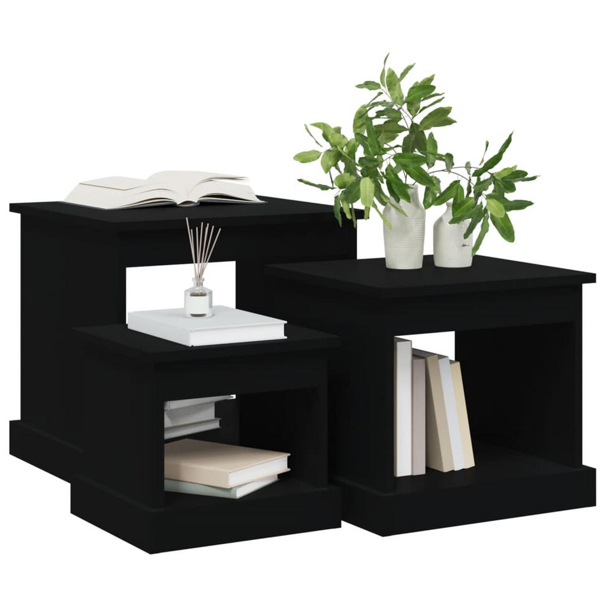 COUCHTISCHE 3 Stk. Schwarz Holzwerkstoff - Schwarz, Holzwerkstoff (48/45/45cm) - furnicato