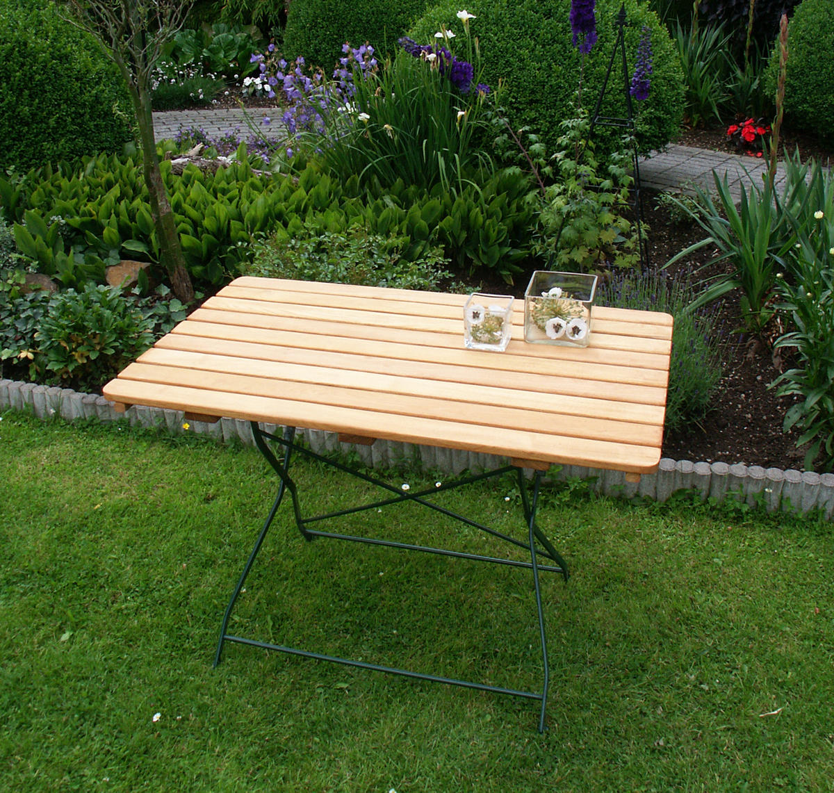 KLAPPTISCH Bad Belzig aus Robinienholz 70x110 cm, Stahlgestell Grün - Braun, Holz (70/110/72cm) - TPFGarden
