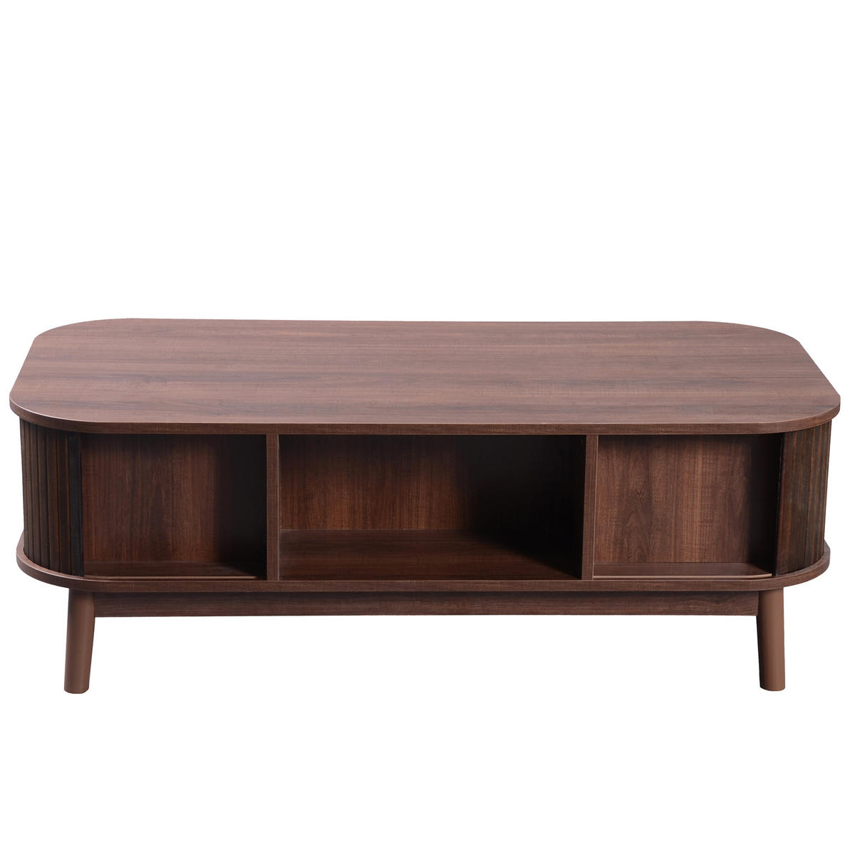 COUCHTISCH in Walnussfarben mit Schubladen und Schiebetüren für Wohnzimmer, B110/T55/H38,5 cm - Walnussfarben, Holzwerkstoff (55/110/38.5cm) - STILVORA