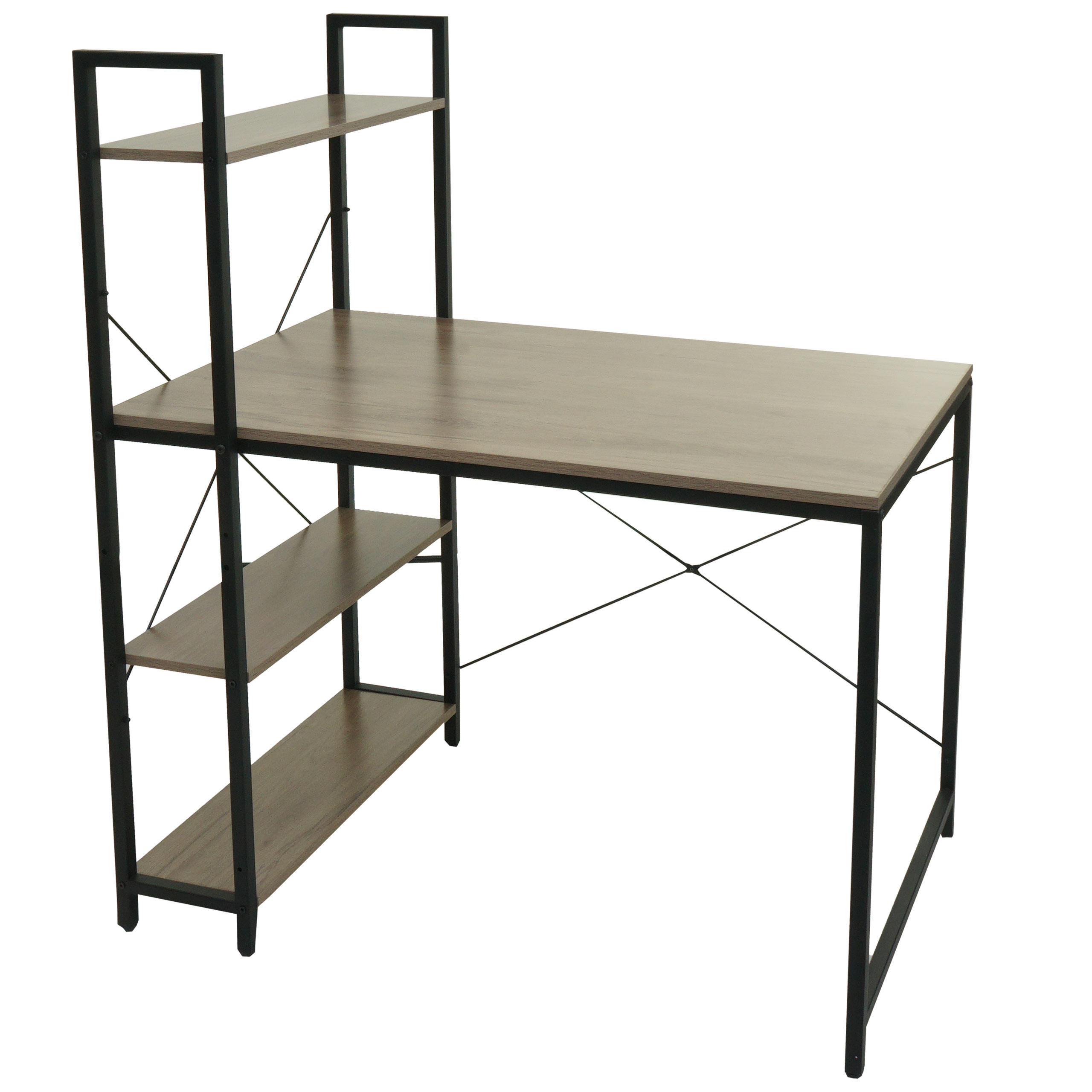 SCHREIBTISCH MIT REGAL eckig Grau, Braun - Braun/Grau, Holzwerkstoff (60/100/120cm) - MCW