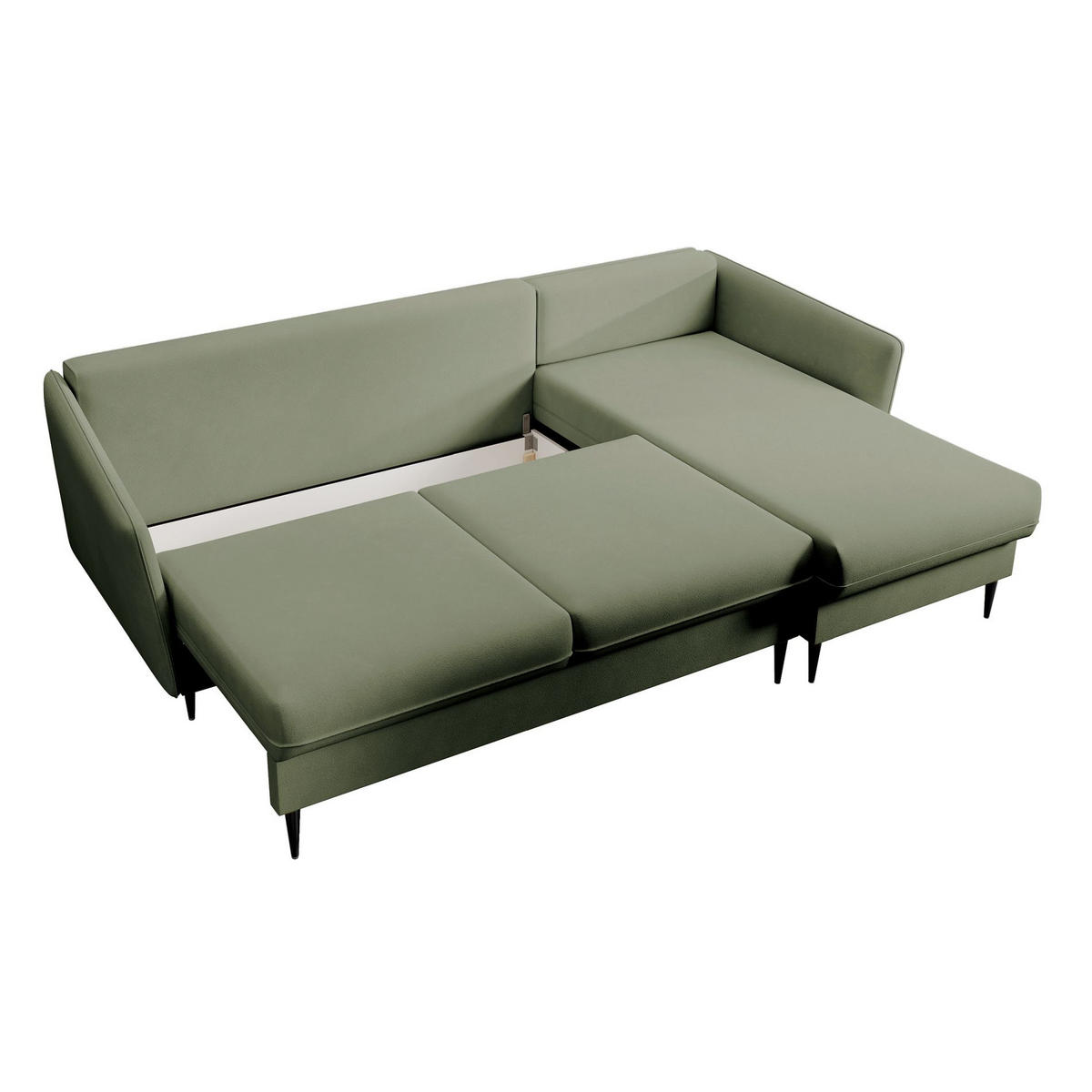 ECKSOFA Volio Salbeigrün Samt - Schwarz/Hellgrün, Textil/Metall (223/145cm) - Selsey