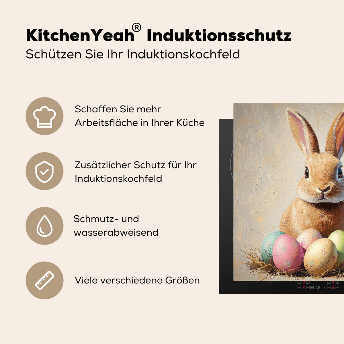 HERDABDECKPLATTE Osterhase - Pastell - Eier Induktionsmatte 78x78 cm - Beige, Kunststoff (78/78/0.2cm) - MuchoWow