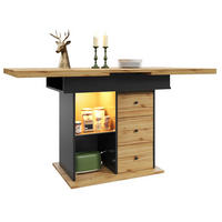 ESSTISCH 110-140/80/75 cm Schwarz/Natur aus MDF mit LED-Beleuchtung - Schwarz, Holzwerkstoff (110/80/75cm) - OKMYHOME