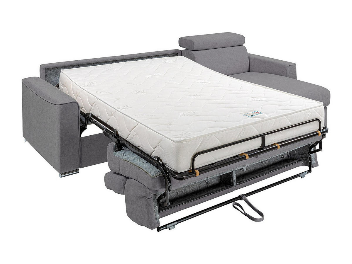 ECKSOFA mit Matratze - Ecke wechselbar - Stoff - Grau - Liegefläche 140 cm - Matratze 22 cm - Memory Schaum - VIZIR - Anthrazit, Textil (282/223cm) - Vente-Unique