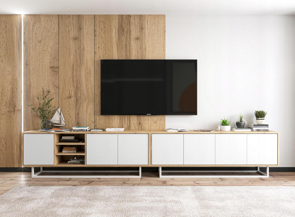 TV-LOWBOARD Apollo Eiche wotan Weiß Matt 150/53/35 cm - Weiß, Holzwerkstoff/Metall (150/53/35cm) - Meble Lindner