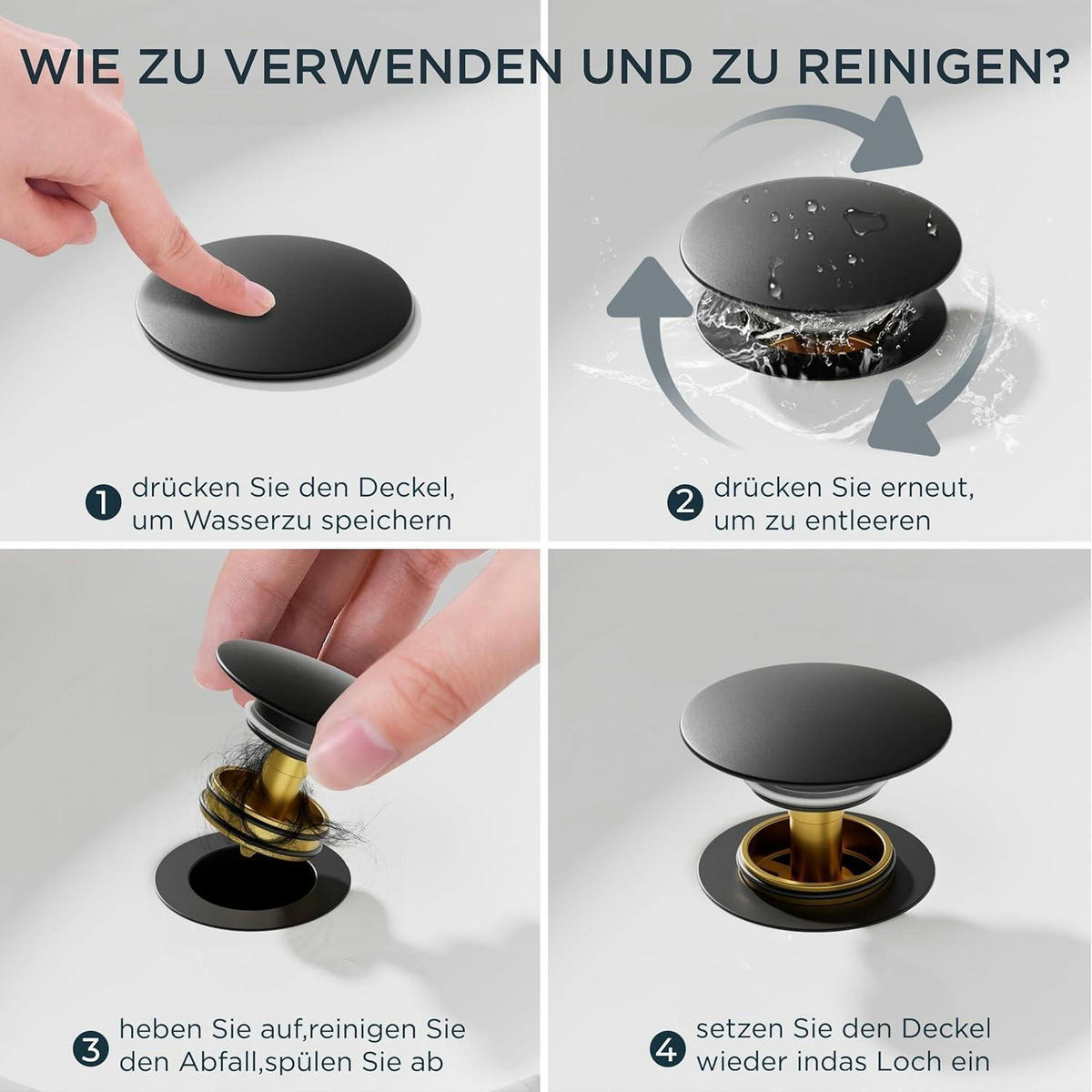 WASCHTISCHARMATUR Hoch Matt-Schwarz mit Ablaufgarnitur 175mm - Schwarz, Metall (15.1/17.5/25cm)