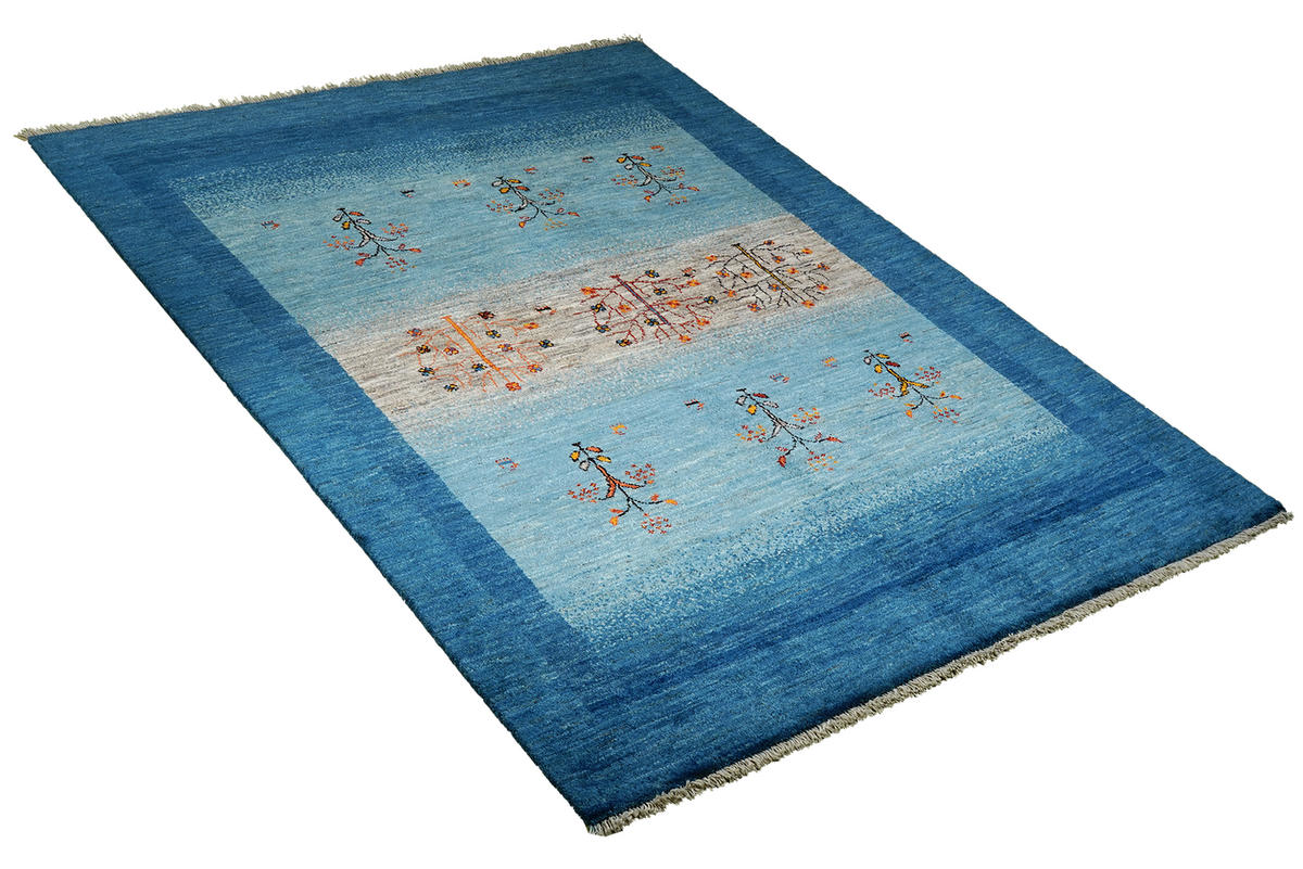 TEPPICH Rizbaf Blau 207/156 cm Schurwolle - Blau, Textil (156/207cm) - Looma