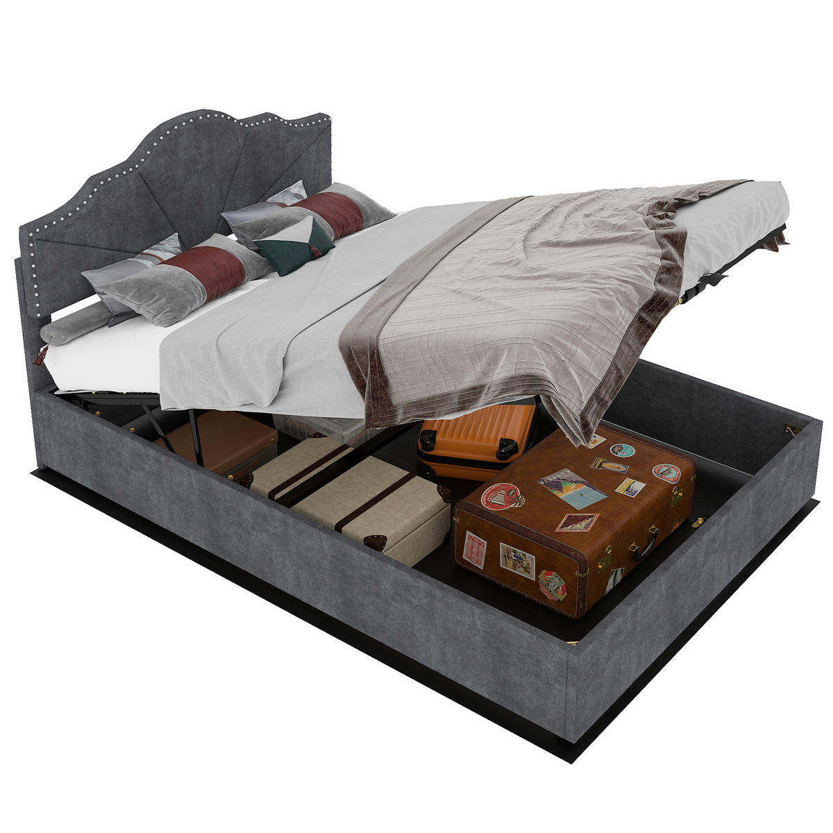 POLSTERBETT 140x200 cm Stauraum hydraulisch grau - Grau, Textil (140/200cm) - LEBENLANG
