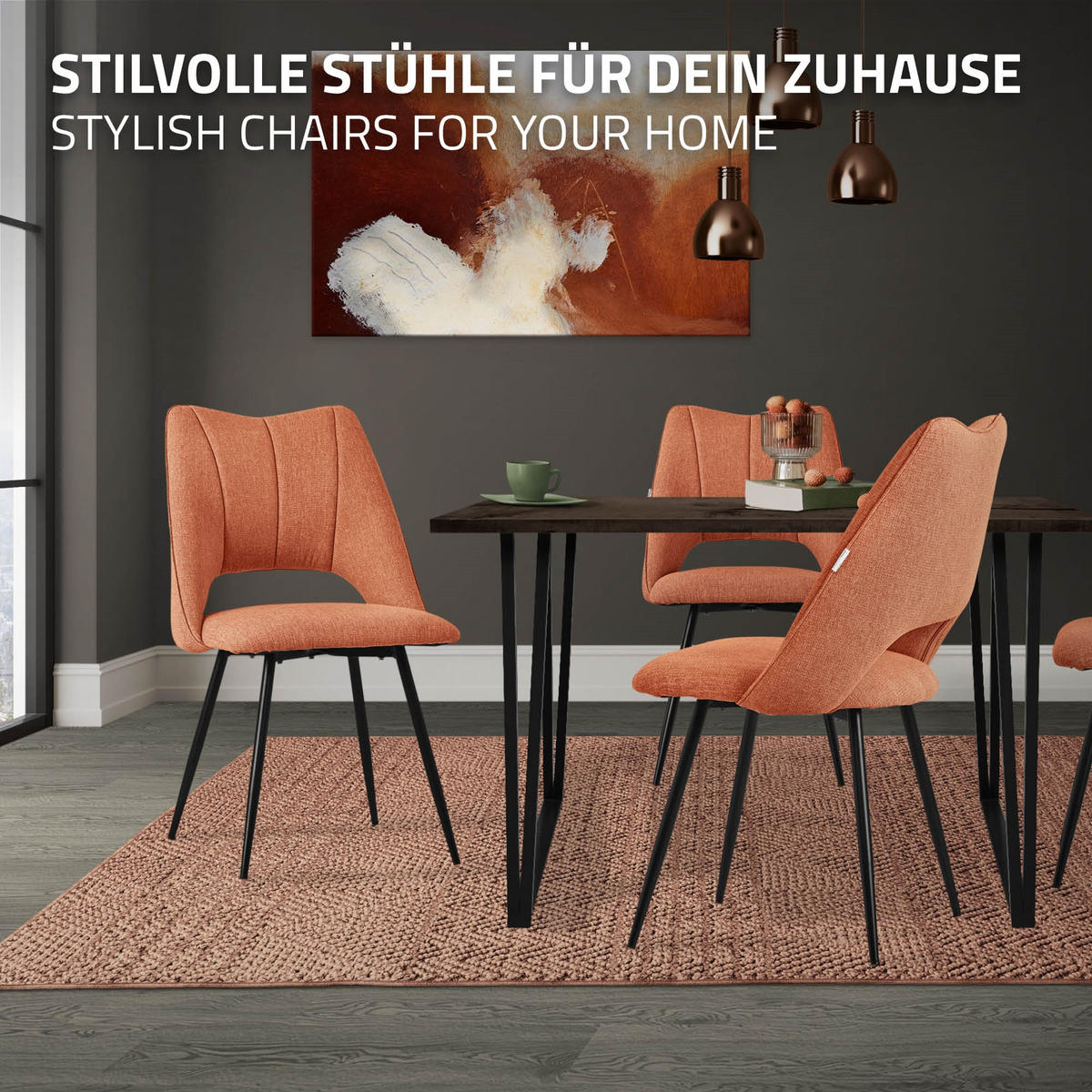 ESSZIMMERSTÜHLE 2ER-SET Orange Stoffbezug - Schwarz/Orange, Textil/Metall (57/89/53cm) - ML-DESIGN