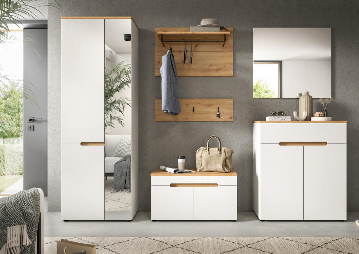 GARDEROBENBANK weiß, Eiche Artisan 80 cm, Schuhbank mit Soft-Close - Weiß, Holzwerkstoff (80/45/37cm) - Inn.Furn