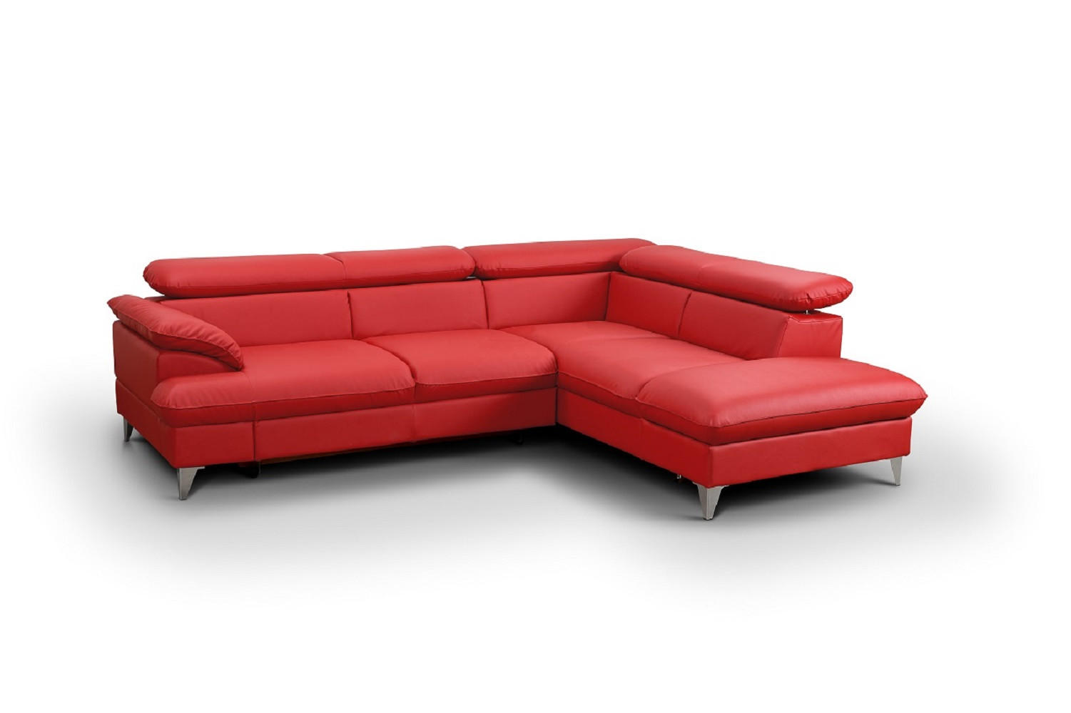 ECKSOFA mit Schlaffunktion und Bettkasten, verstellbare Kopfstützen - Chromfarben/Rot, Textil/Metall (208/256cm) - Cotta